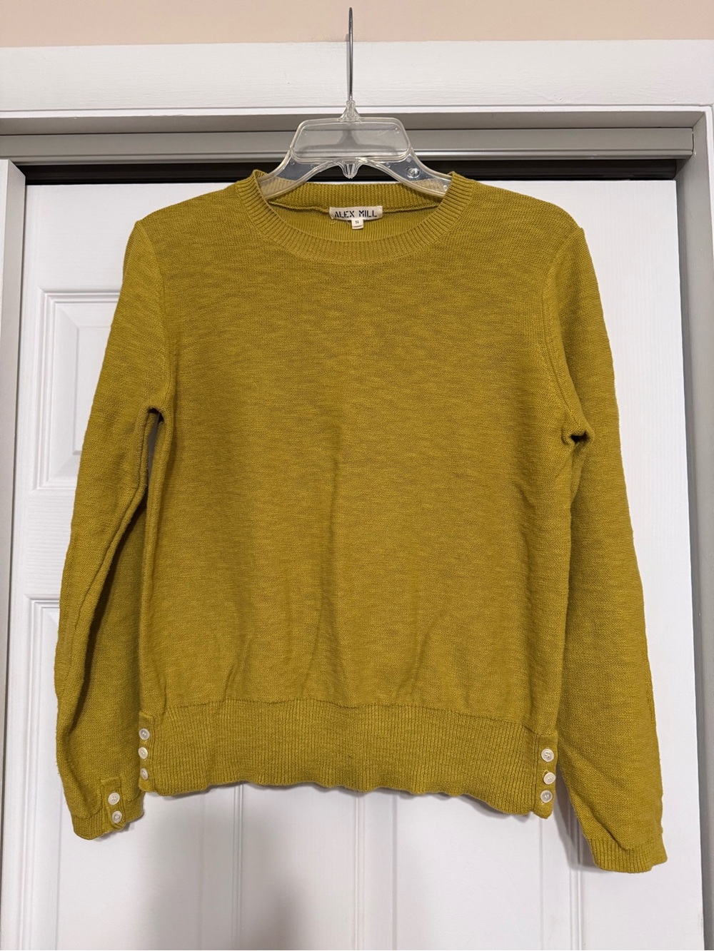Alex Mill Isabelle Side Button Olive-Mustard Crewneck Sweater - Size Small